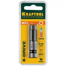 Торсионные кованые биты KRAFTOOL X-Drive HEX5 50 мм 2 шт. 26127-5-50-2