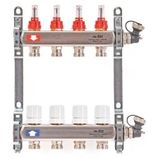 Коллекторная группа из нержавеющей стали с расходомерами и термостатическими вентилями, 6 бар 1" на 4 выхода Uni-Fitt (450I4304.R)